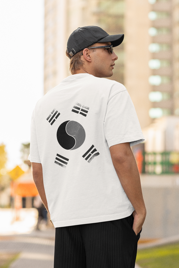 Korean National White Printed Oversized T-Shirt For Men - WowWaves