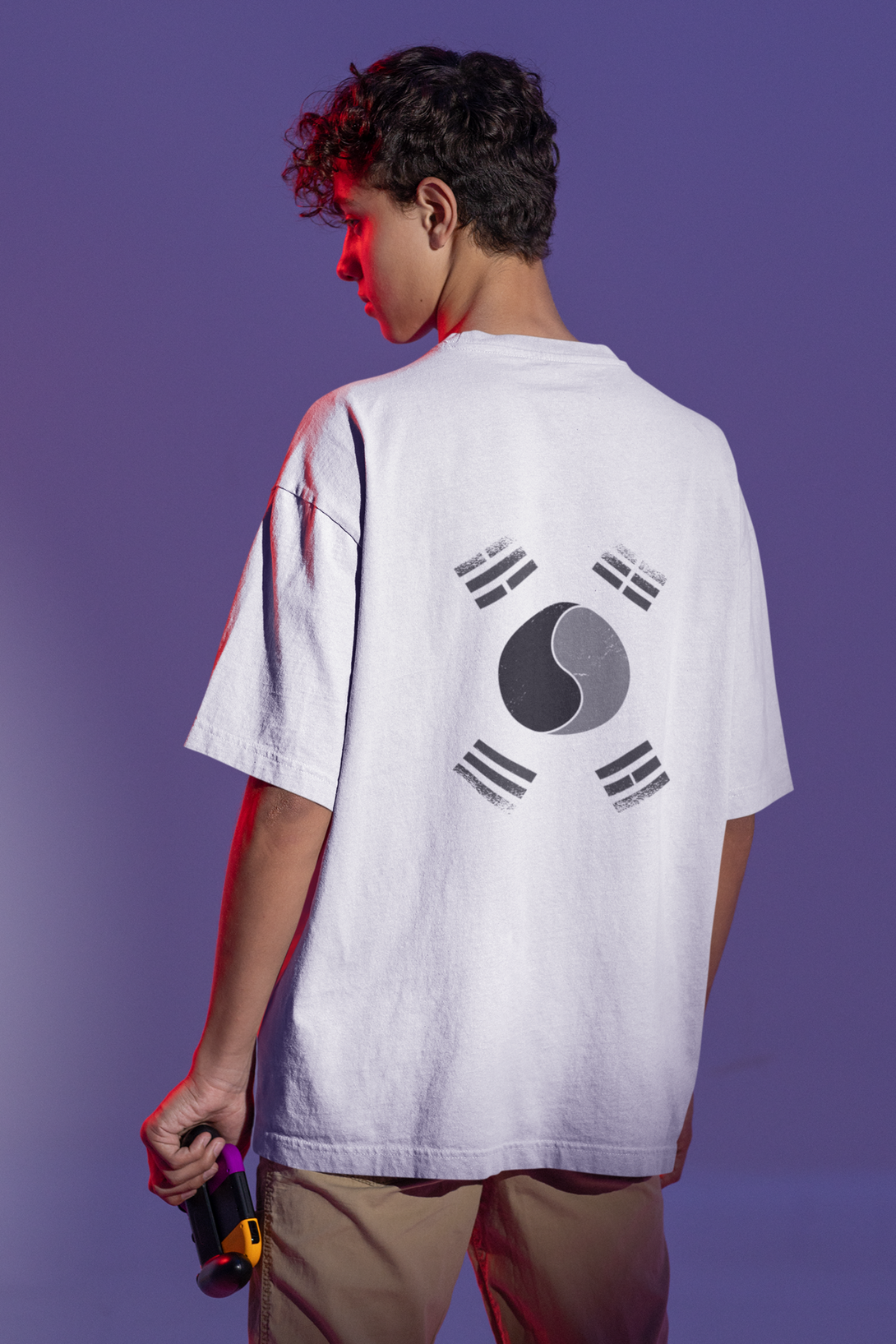 Korean National White Printed Oversized T-Shirt For Men - WowWaves - 2