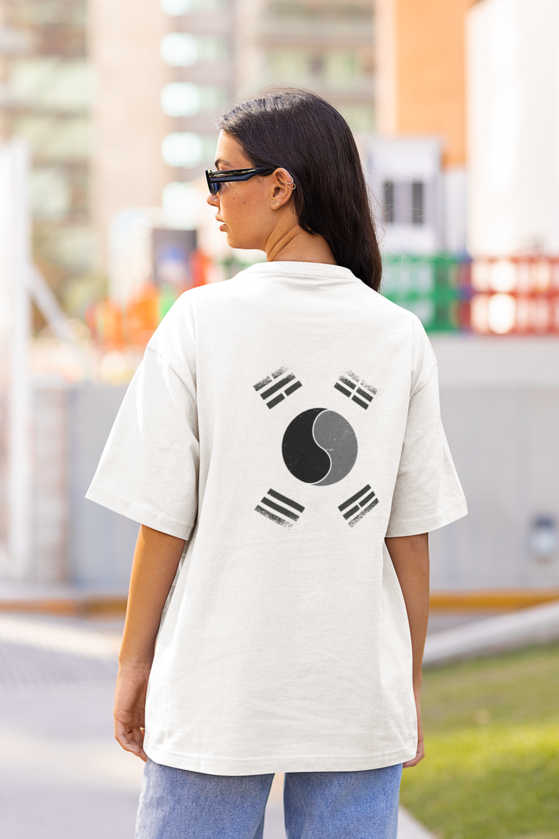Korean National White Printed Oversized T-Shirt For Women - WowWaves