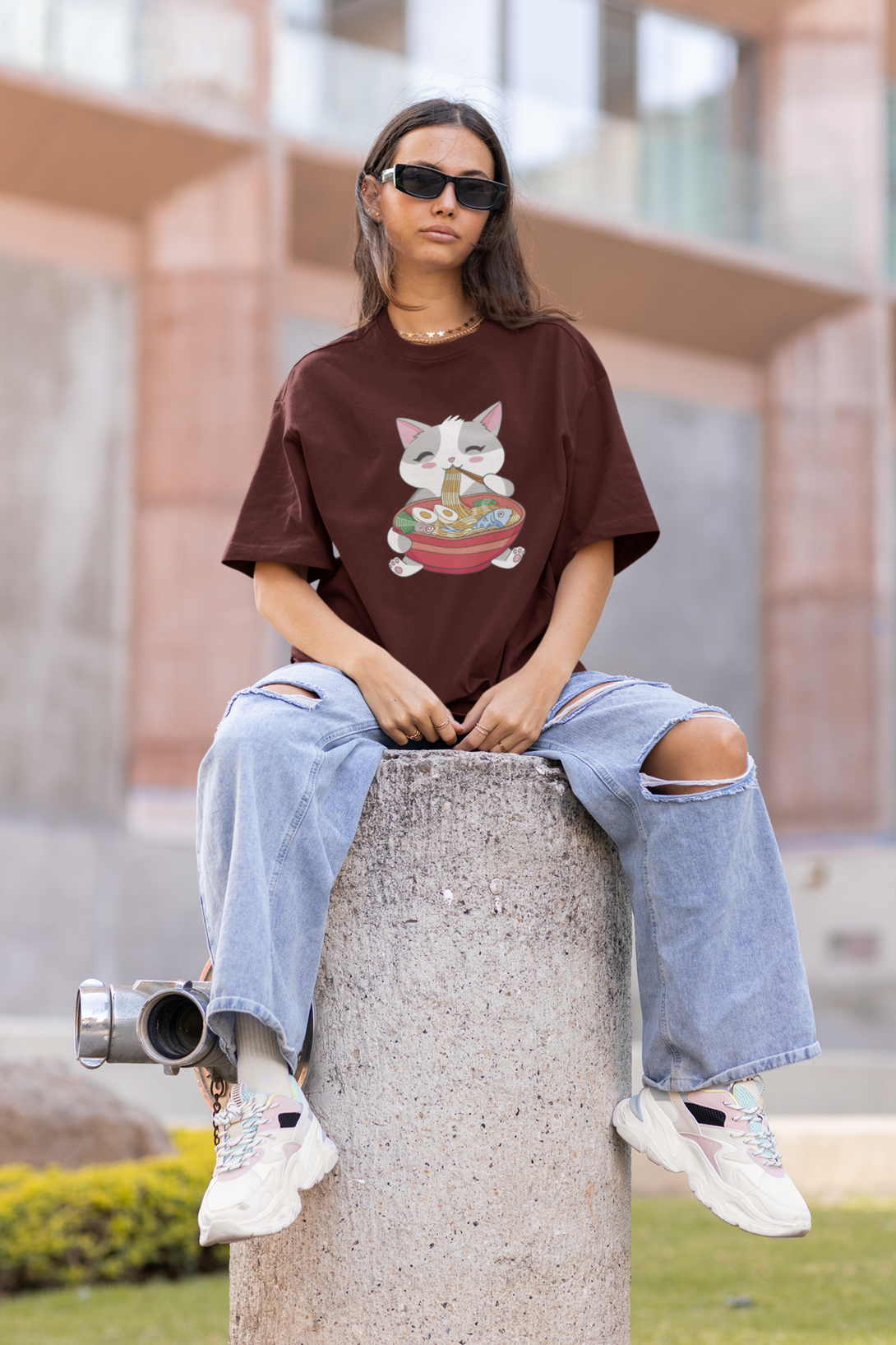 Ramen Panda Printed Oversized T-Shirt For Women - WowWaves - 2