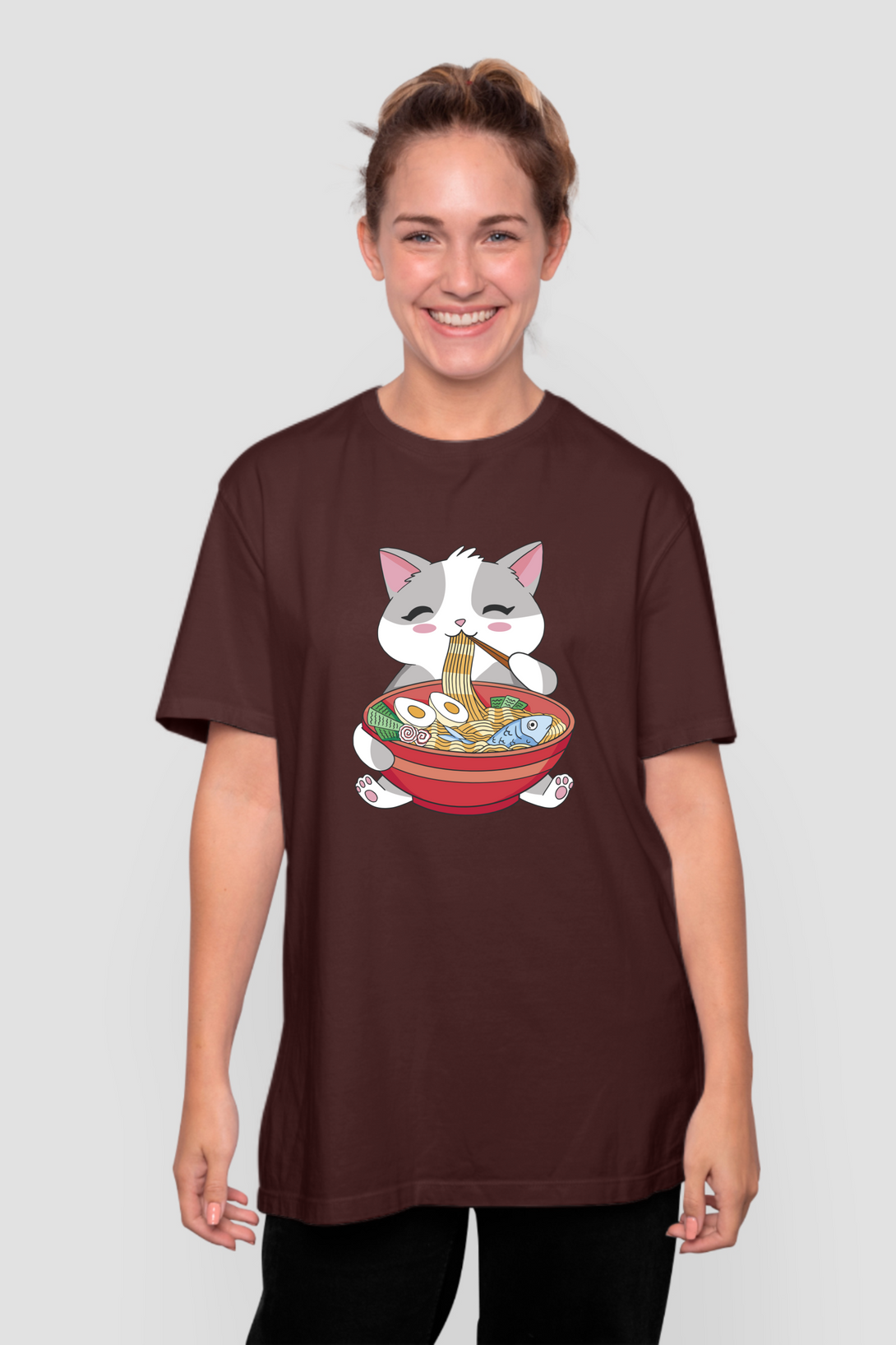 Ramen Panda Printed Oversized T-Shirt For Women - WowWaves - 5