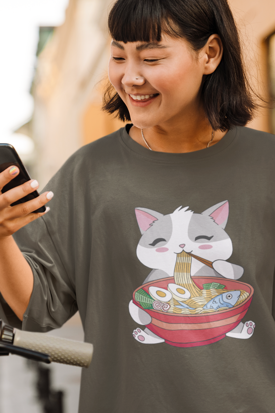 Ramen Panda Printed Oversized T-Shirt For Women - WowWaves - 3