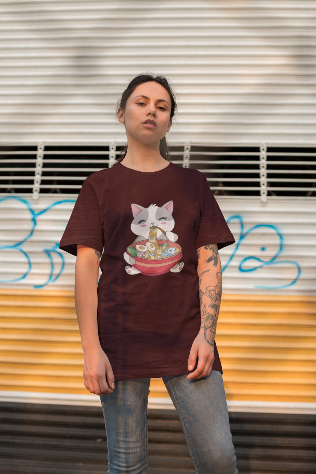 Ramen Panda Printed Oversized T-Shirt For Women - WowWaves - 4