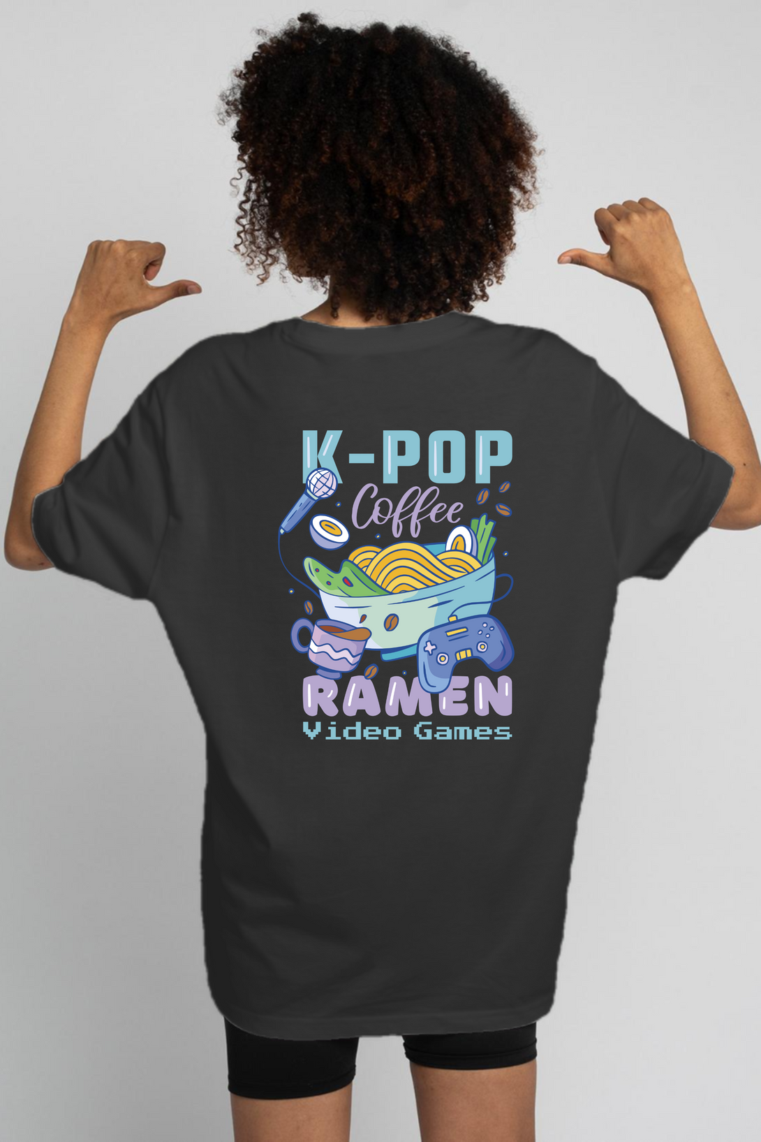 K Pop Ramen Black Printed Oversized T-Shirt For Women - WowWaves - 4