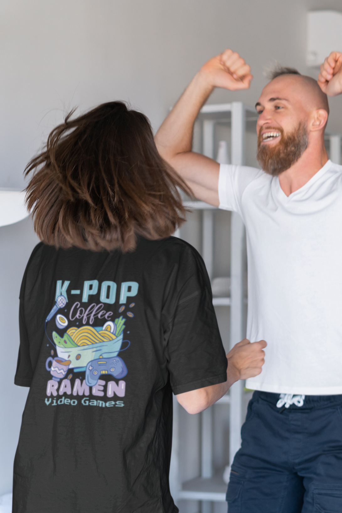K Pop Ramen Black Printed Oversized T-Shirt For Women - WowWaves - 3