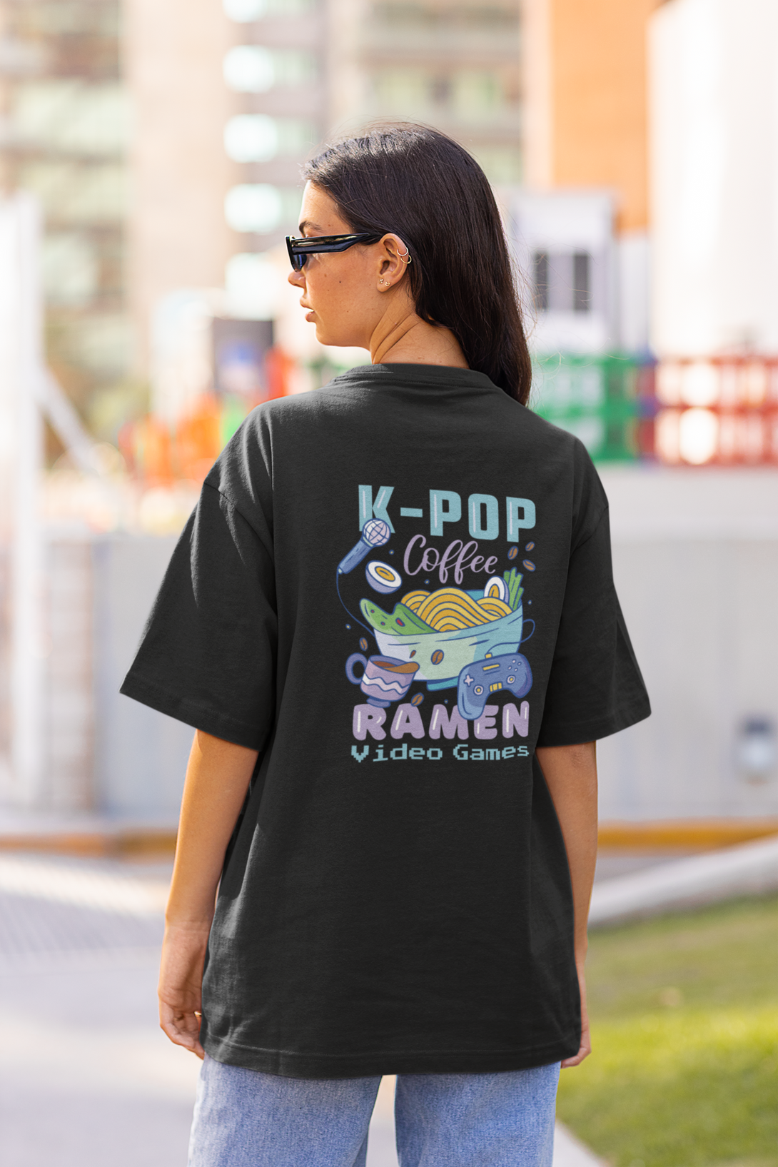 K Pop Ramen Black Printed Oversized T-Shirt For Women - WowWaves - 2