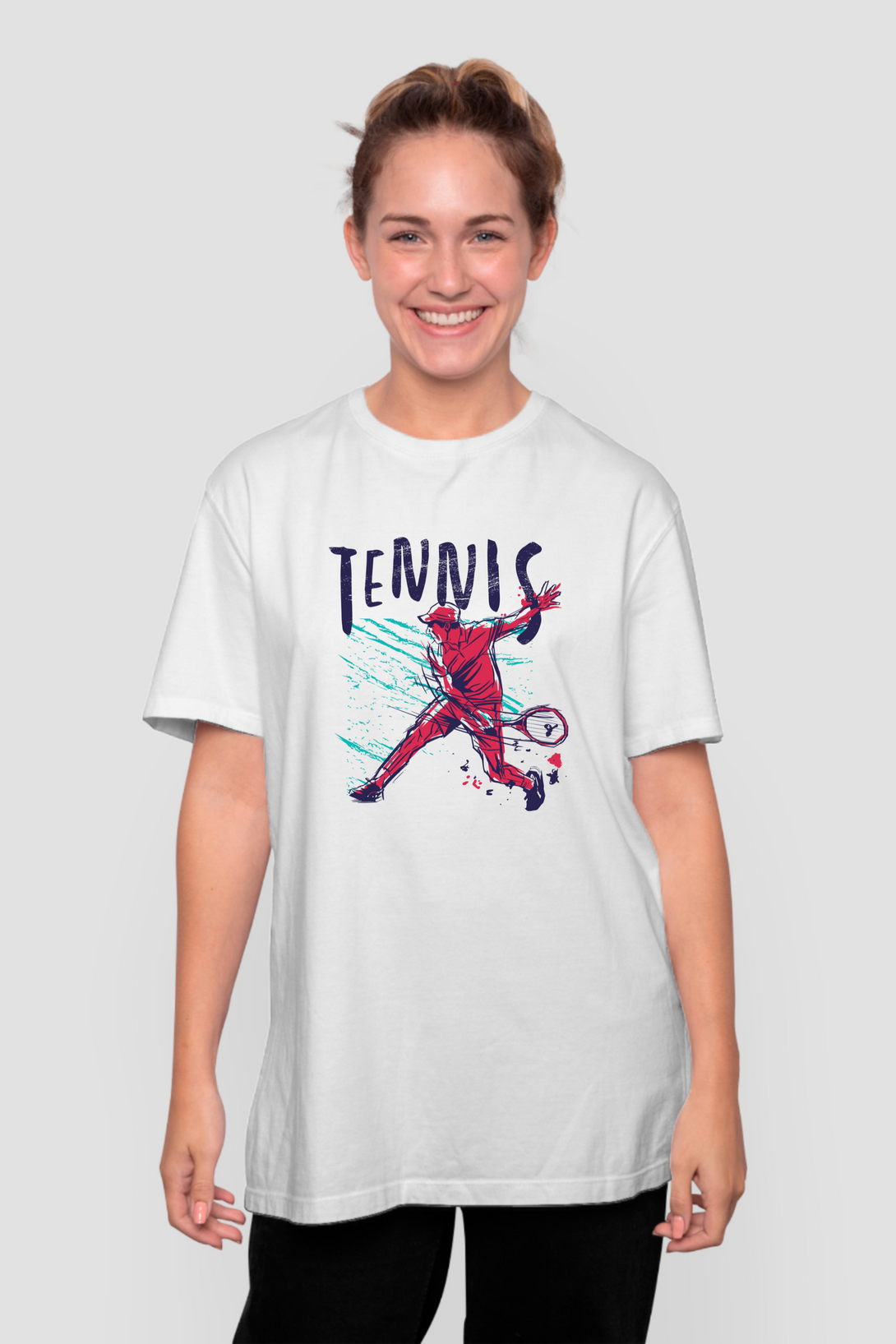 Tennis Printed Oversized T-Shirt For Women - WowWaves - 7