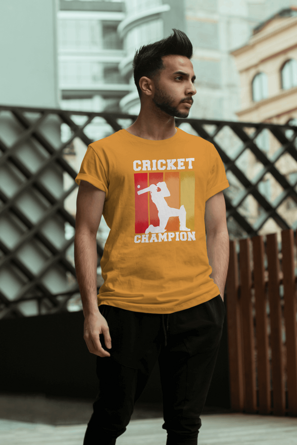 Cricket Champion Printed T-Shirt For Men - WowWaves