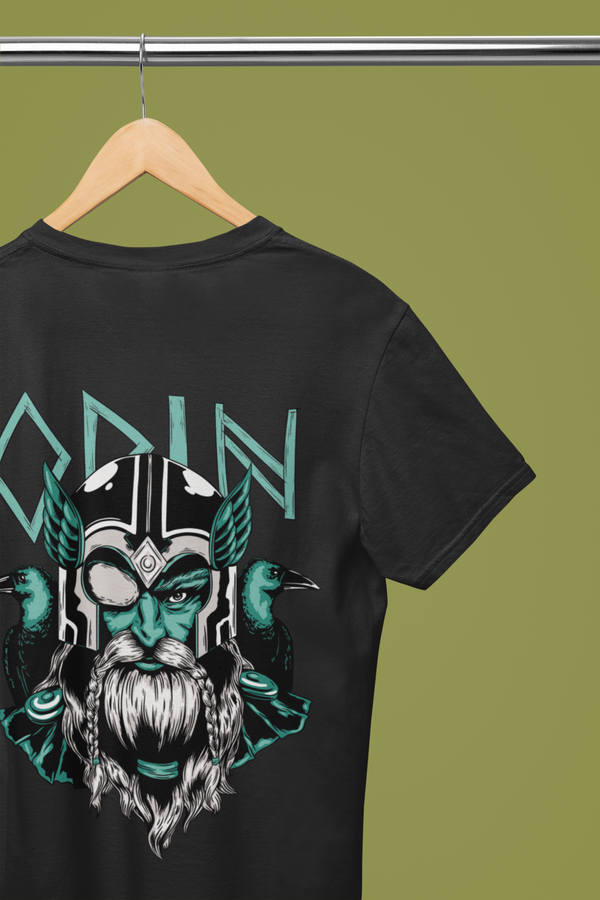Odin Nordic God Black Printed Oversized T-Shirt For Men - WowWaves