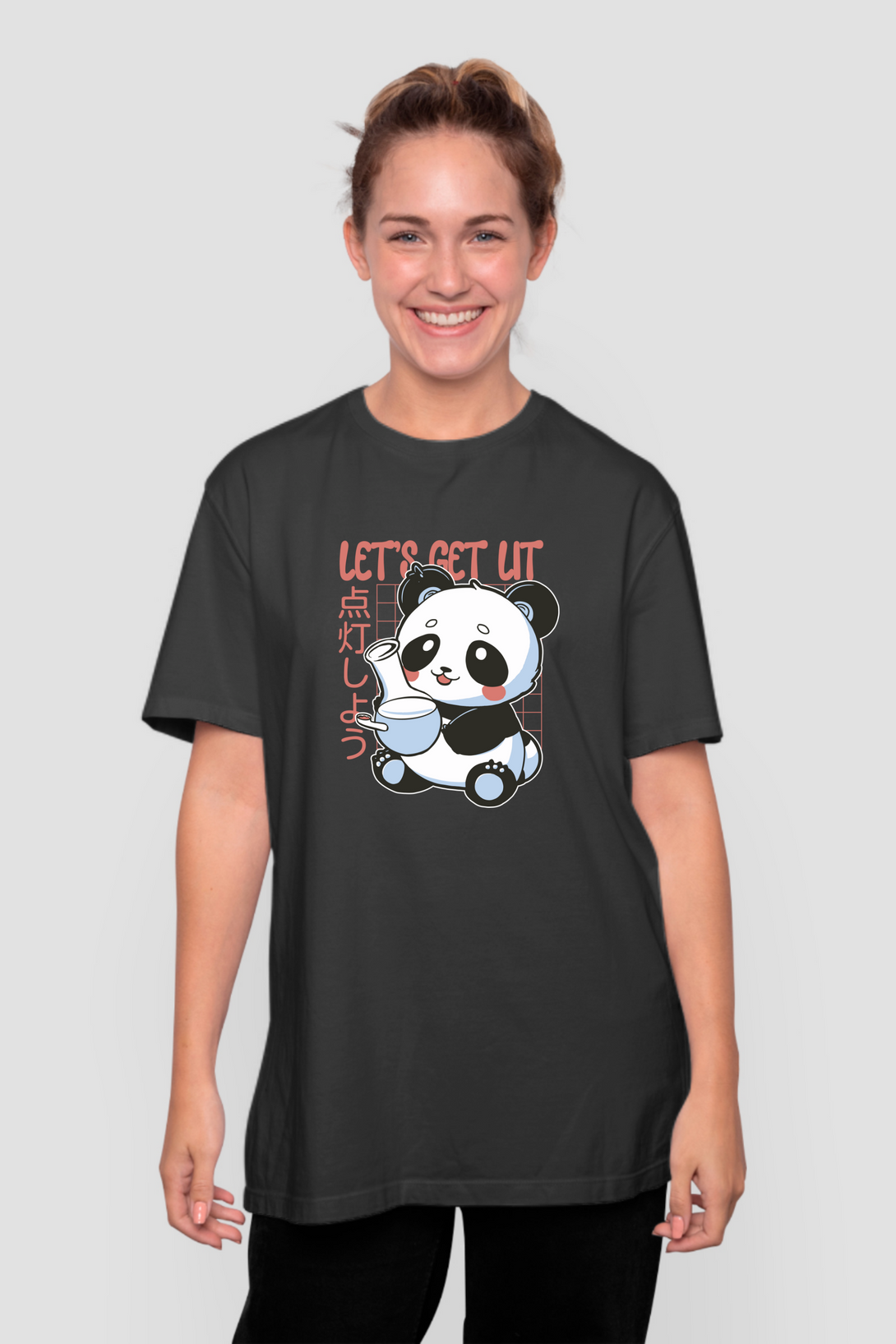 Panda With Bong Printed Oversized T-Shirt For Women - WowWaves - 8