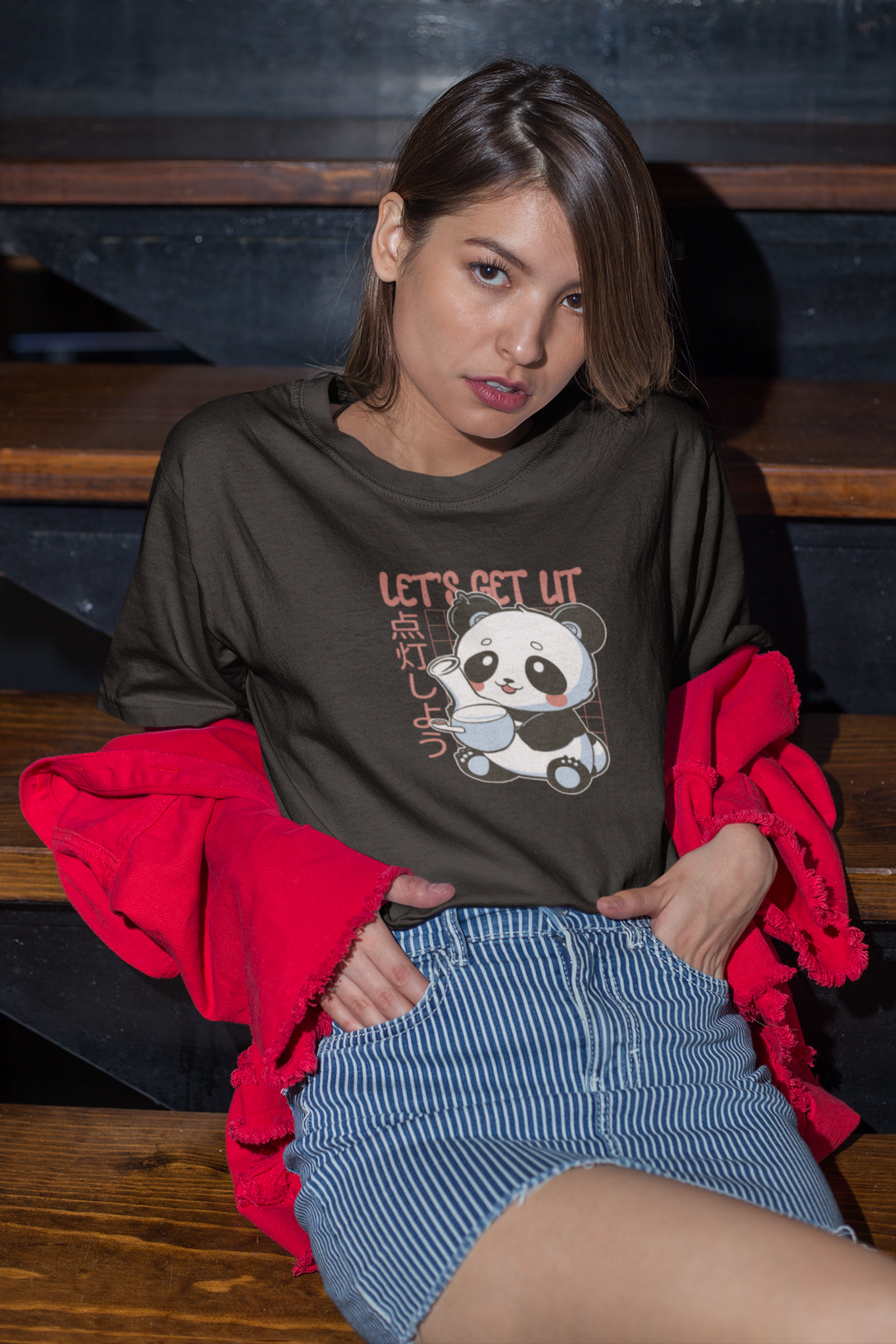 Panda With Bong Printed Oversized T-Shirt For Women - WowWaves - 2