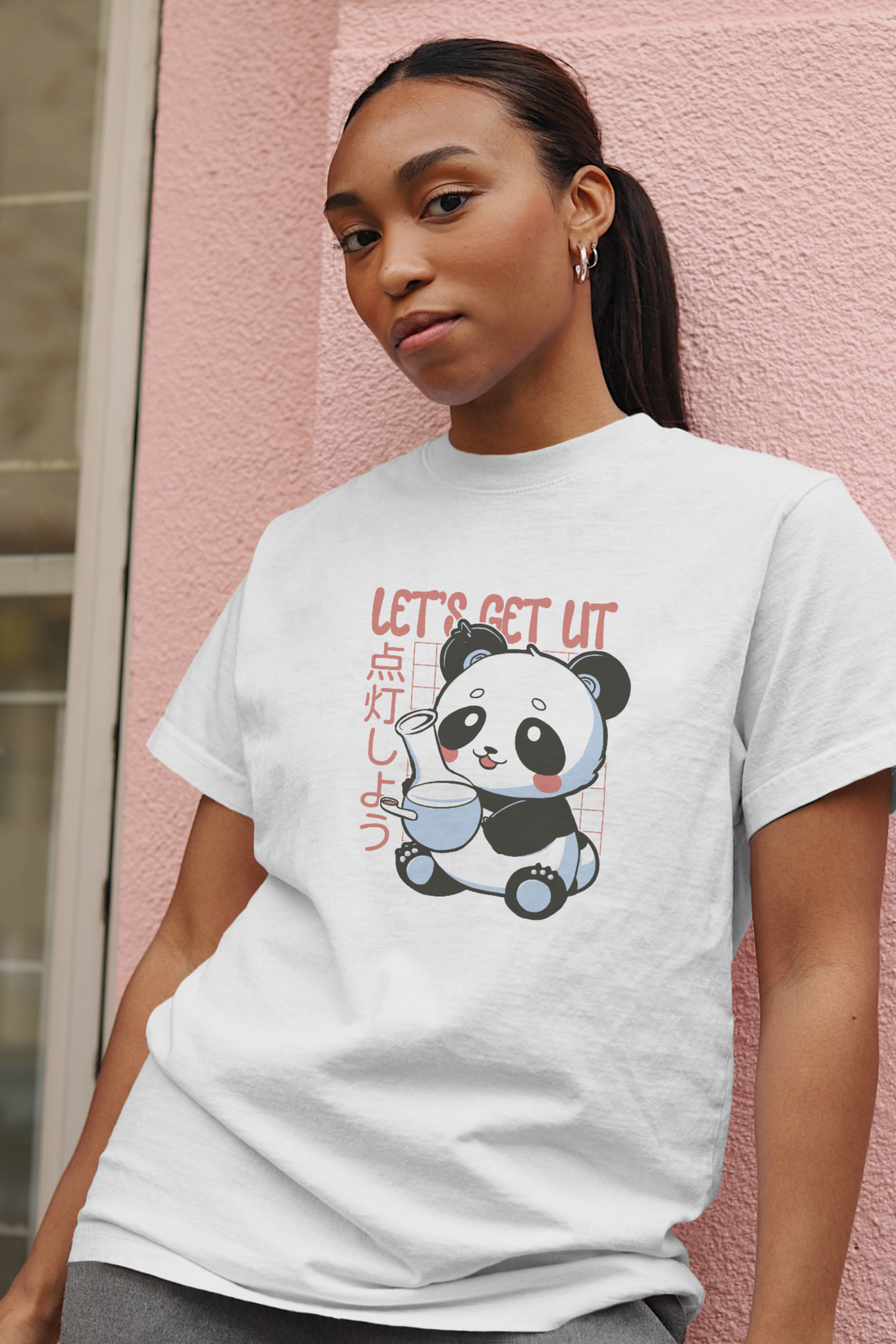 Panda With Bong Printed Oversized T-Shirt For Women - WowWaves - 6