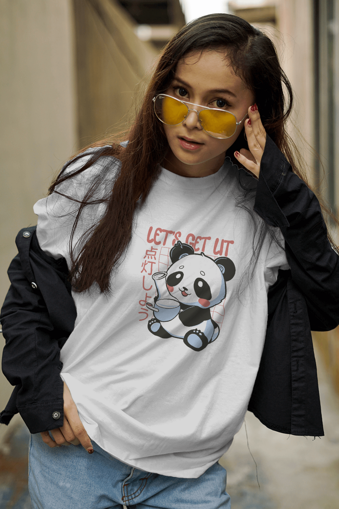 Panda With Bong Printed Oversized T-Shirt For Women - WowWaves - 5