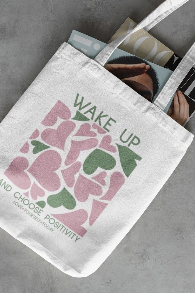 Wake Up with Positivity Quote Zipper Tote Bag -1