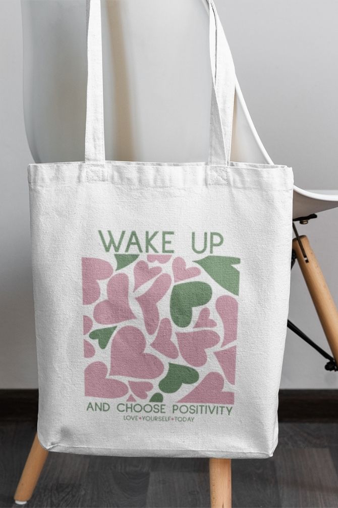 Wake Up with Positivity Quote Zipper Tote Bag -4