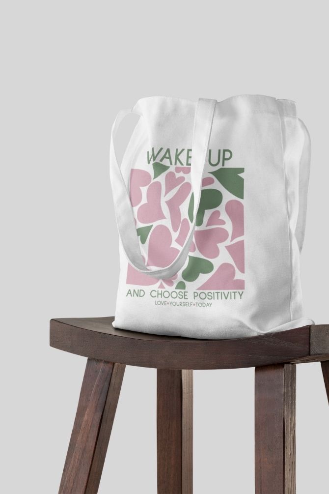 Wake Up with Positivity Quote Zipper Tote Bag -2