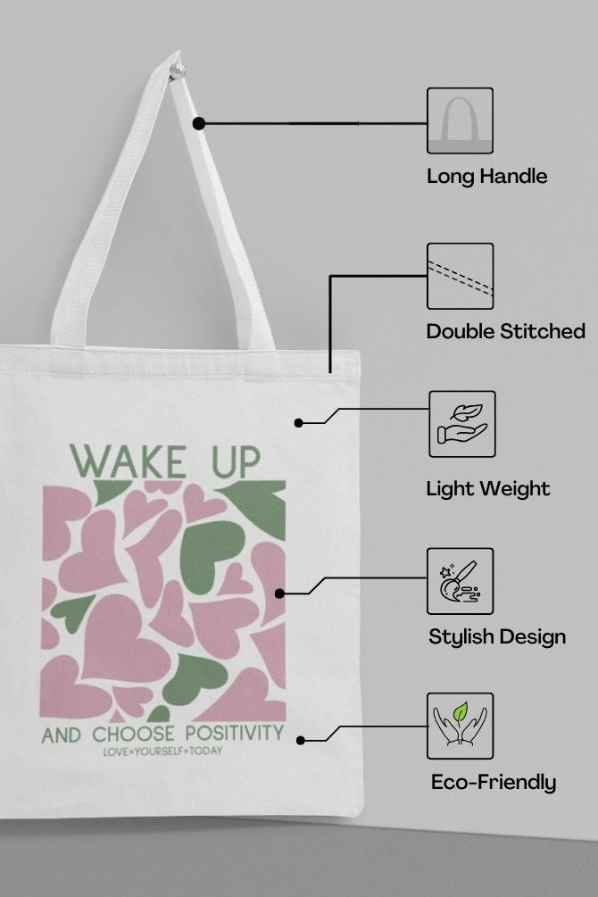 Wake Up with Positivity Quote Zipper Tote Bag -5