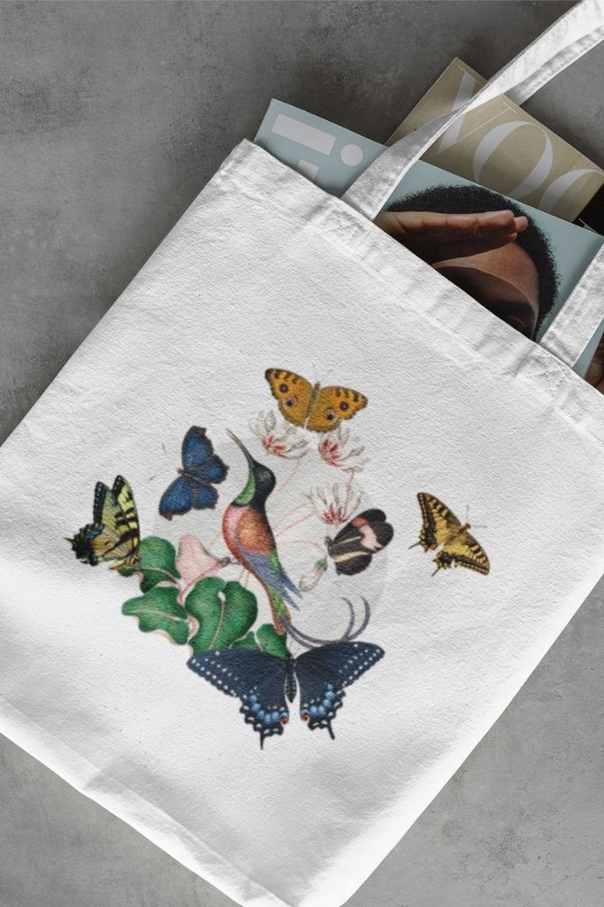 Humming Bird And Butterflies Zipper Tote Bag -1