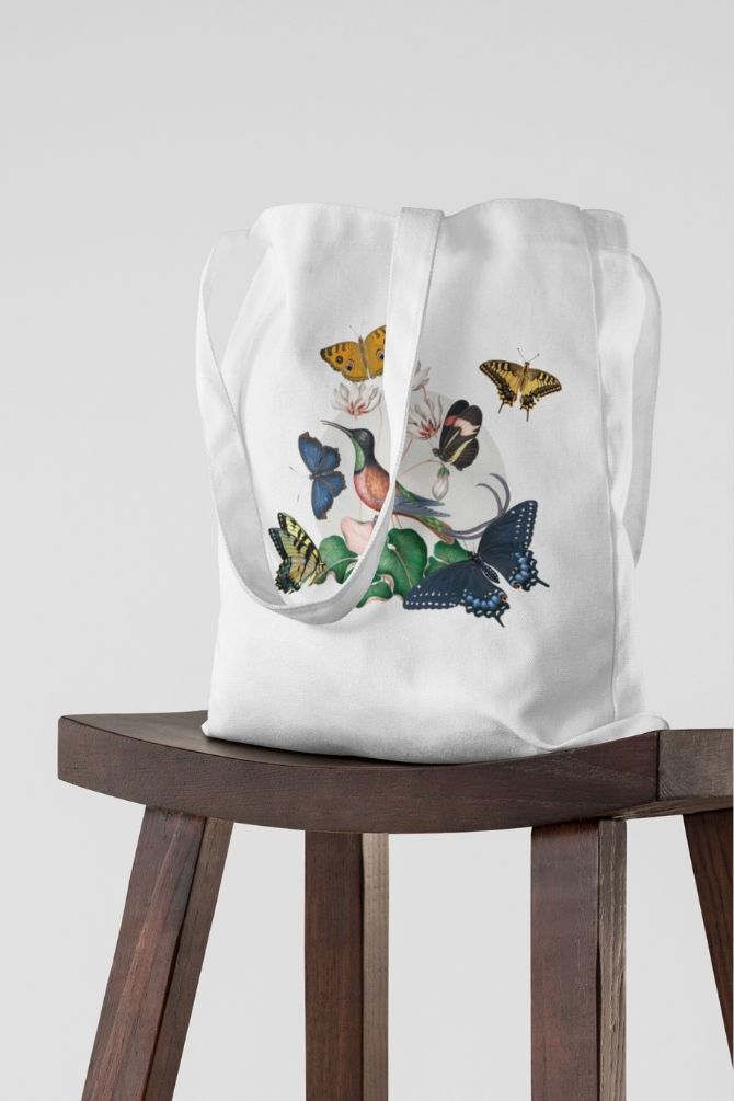 Humming Bird And Butterflies Zipper Tote Bag -2