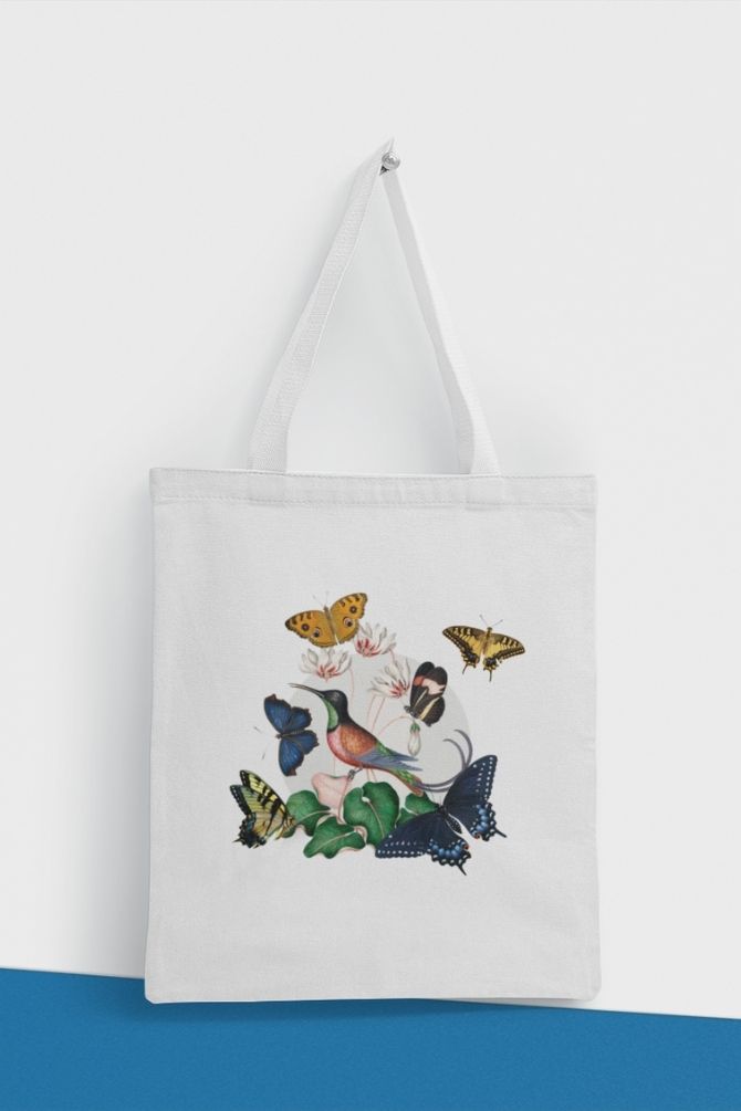 Humming Bird And Butterflies Zipper Tote Bag -4