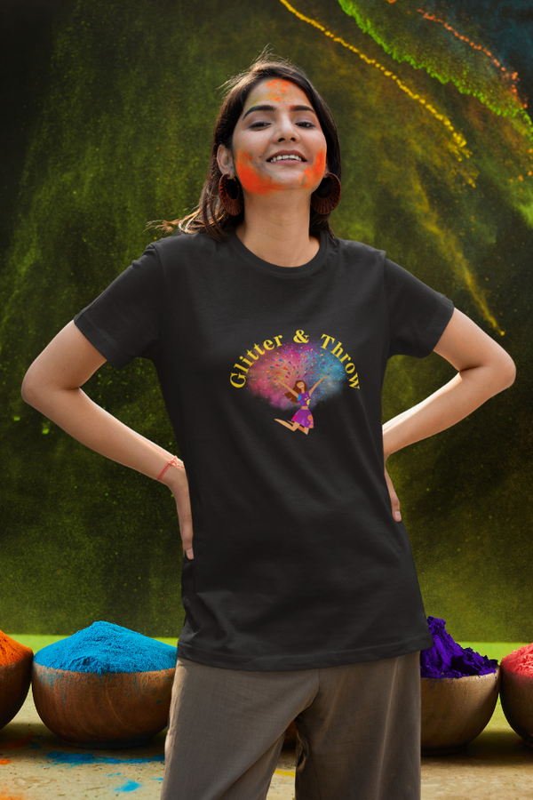 Glitter & Throw Holi T-Shirt For Women - WowWaves