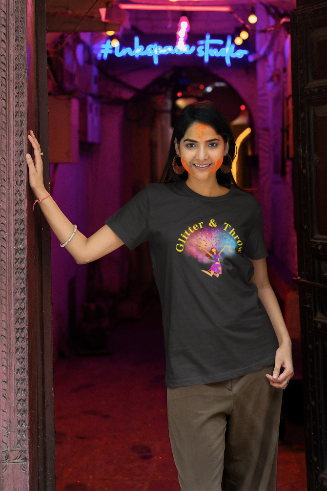 Glitter & Throw Holi T-Shirt For Women - WowWaves - 2