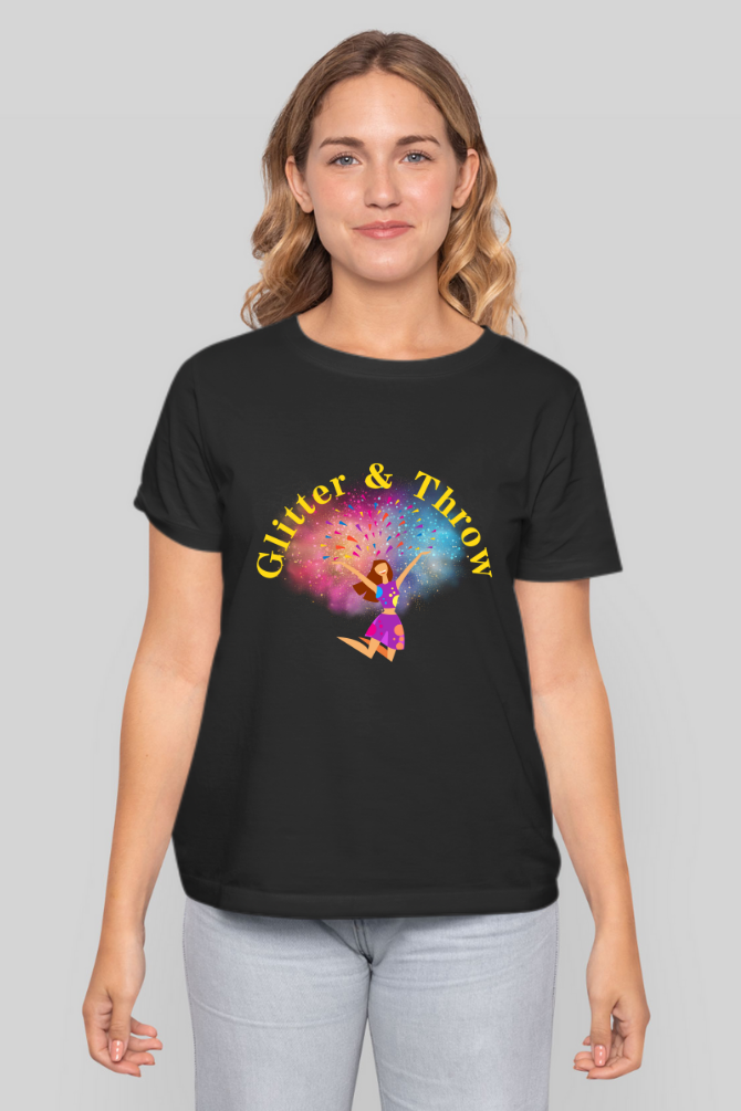 Glitter & Throw Holi T-Shirt For Women - WowWaves - 4