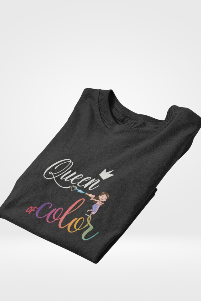 Queen Of Colors Holi T-Shirt For Women - WowWaves - 3