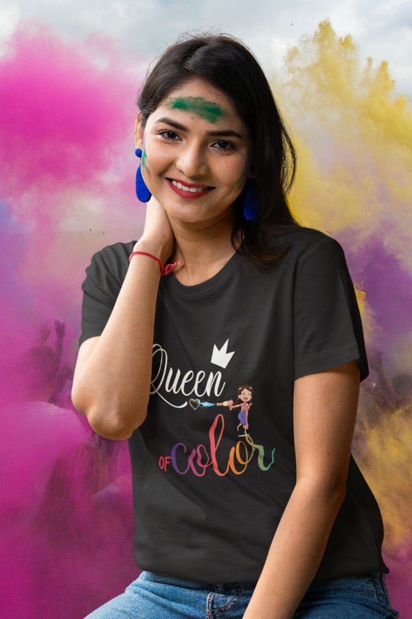 Queen Of Colors Holi T-Shirt For Women - WowWaves