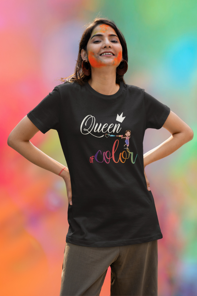 Queen Of Colors Holi T-Shirt For Women - WowWaves - 2