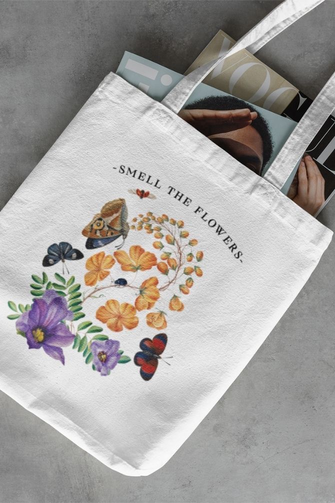 Smell The Flowers Zipper Tote Bag -1