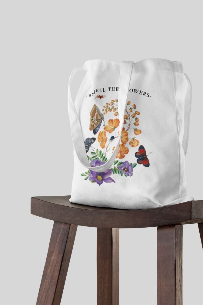 Smell The Flowers Zipper Tote Bag -3