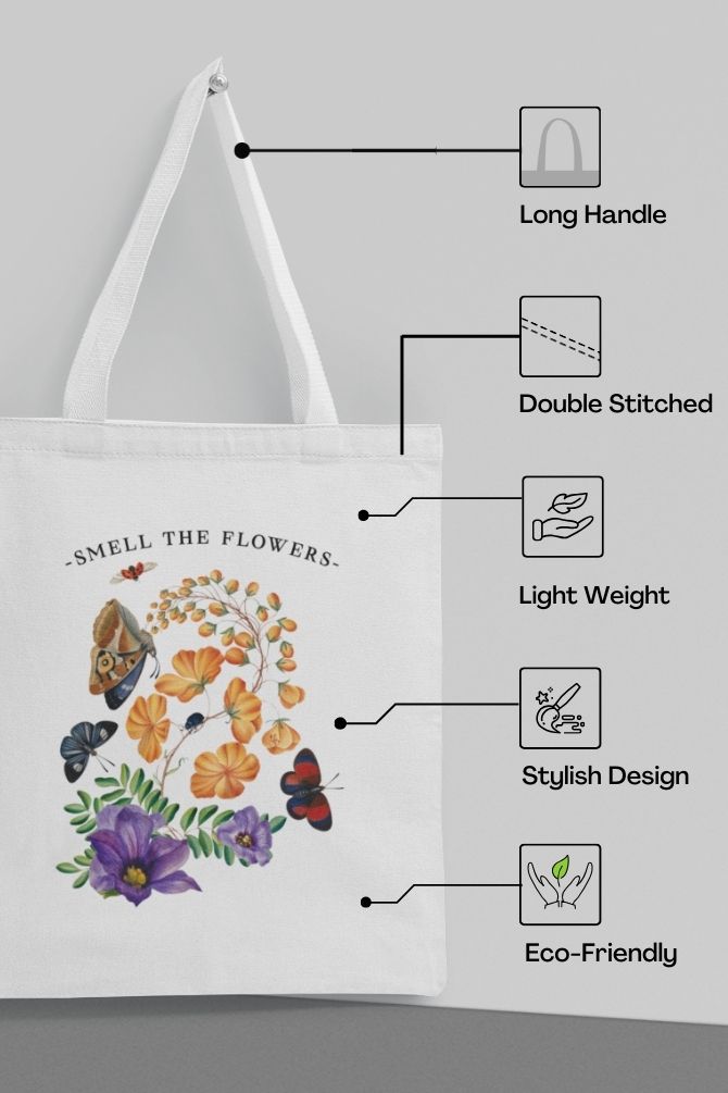 Smell The Flowers Zipper Tote Bag -5