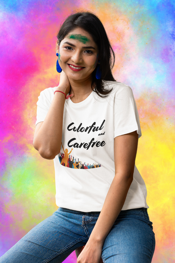 Colorful & Carefree Holi T-Shirt For Women - WowWaves
