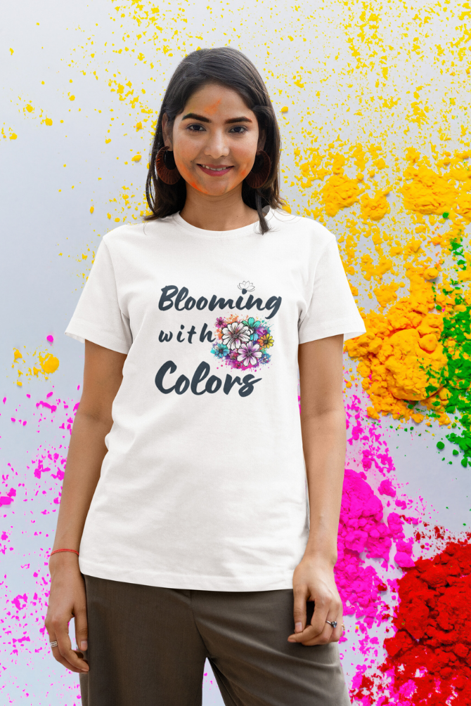 Blooming With Colors Holi T-Shirt For Women - WowWaves - 2