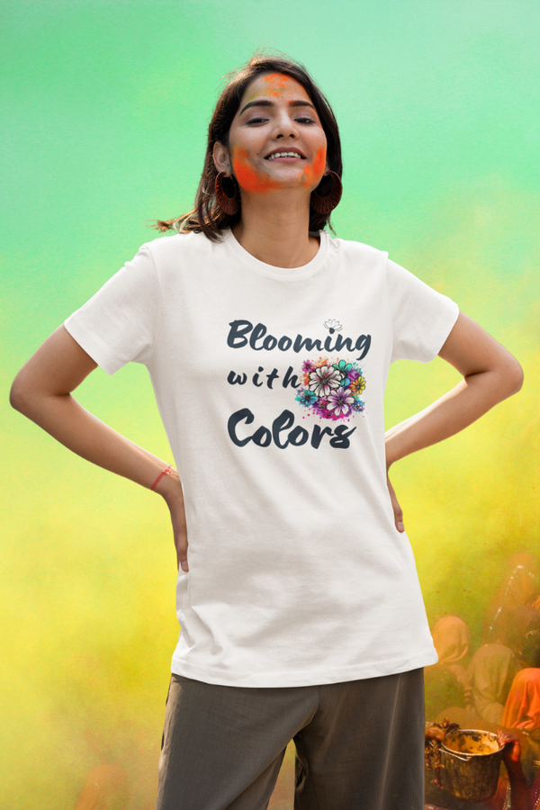 Blooming With Colors Holi T-Shirt For Women - WowWaves