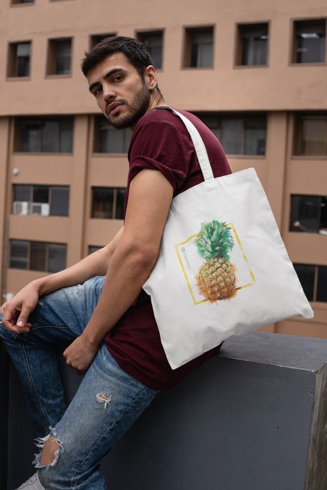 Pineapple Fruit Watercolor Zipper Tote Bag