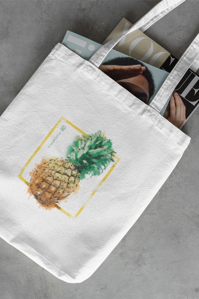 Pineapple Fruit Watercolor Zipper Tote Bag -1