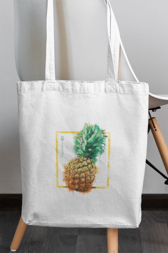 Pineapple Fruit Watercolor Zipper Tote Bag -2