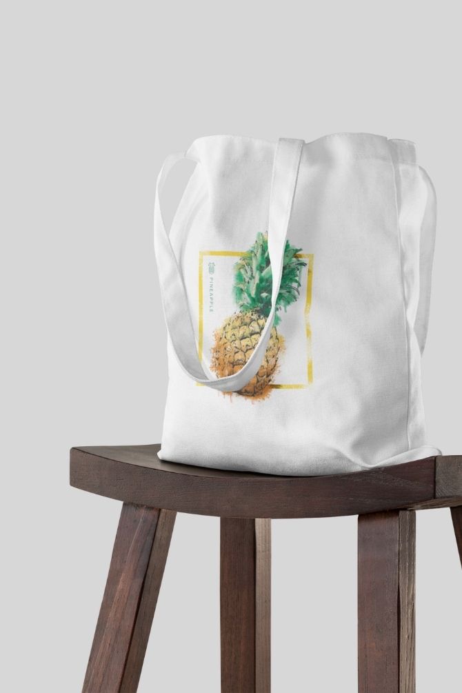 Pineapple Fruit Watercolor Zipper Tote Bag -3