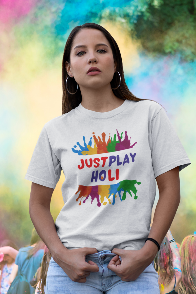 Just Play Holi T-Shirt For Women - WowWaves - 2