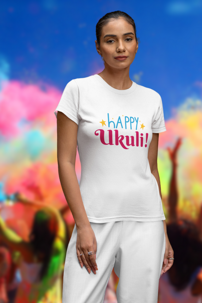 Happy Ukuli Holi T-Shirt For Women - WowWaves - 2