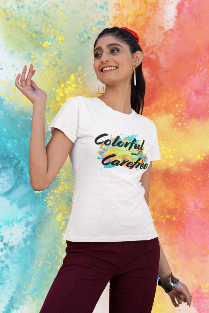Colorful & Carefree Printed Holi T-Shirt For Women - WowWaves - 2
