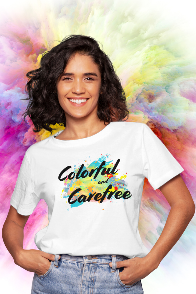 Colorful & Carefree Printed Holi T-Shirt For Women - WowWaves