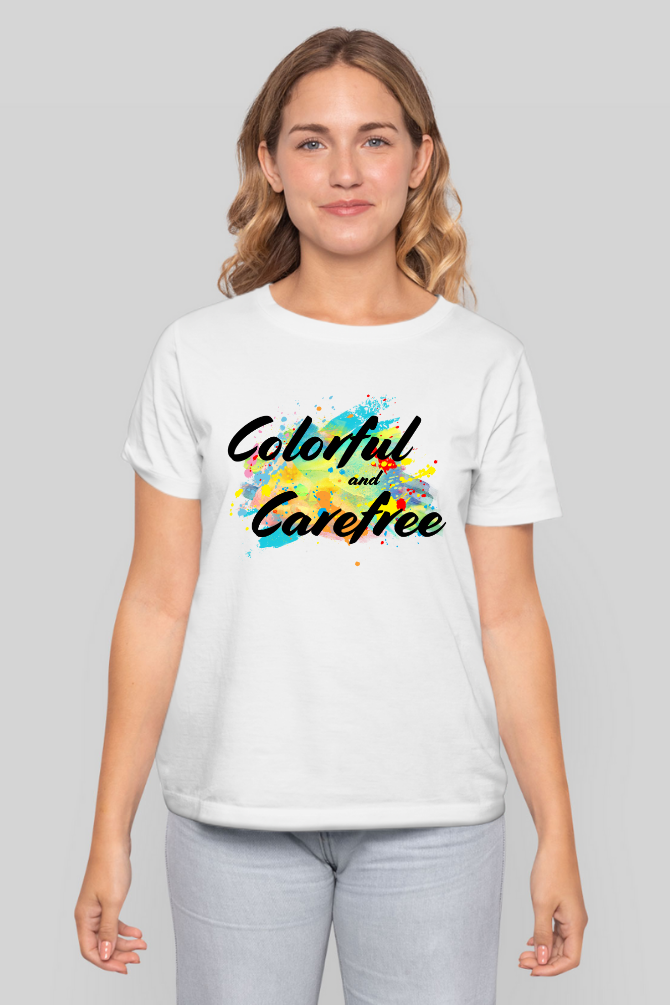 Colorful & Carefree Printed Holi T-Shirt For Women - WowWaves - 4