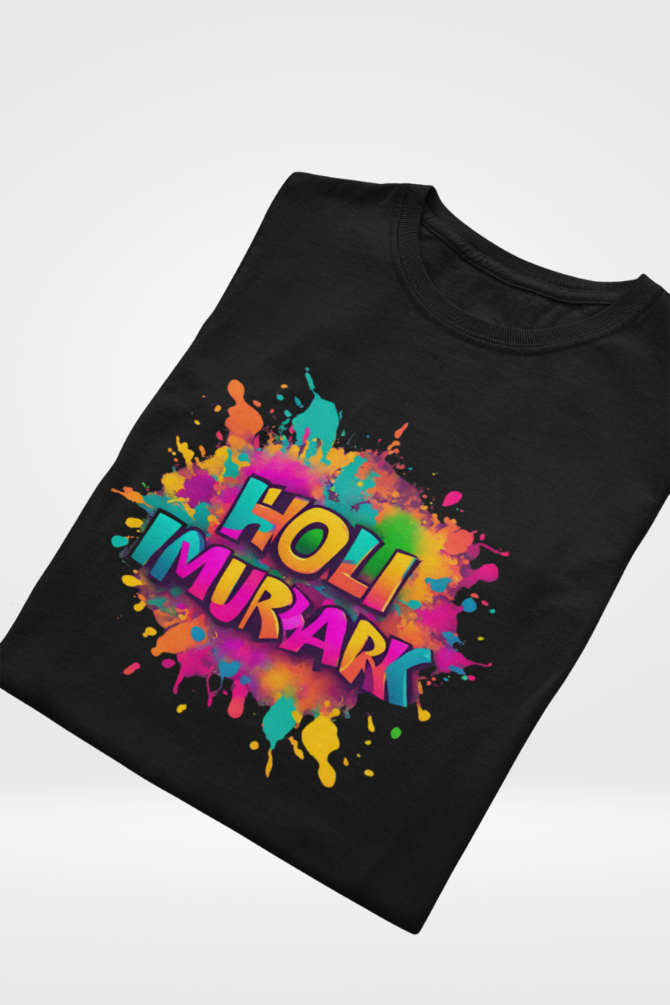 Colourful Holi Mubarak T-Shirt For Women - WowWaves - 2