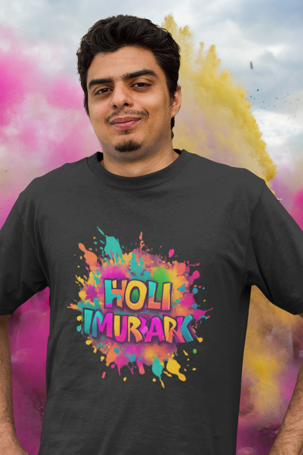 Colourful Holi Mubarak T-Shirt For Men - WowWaves