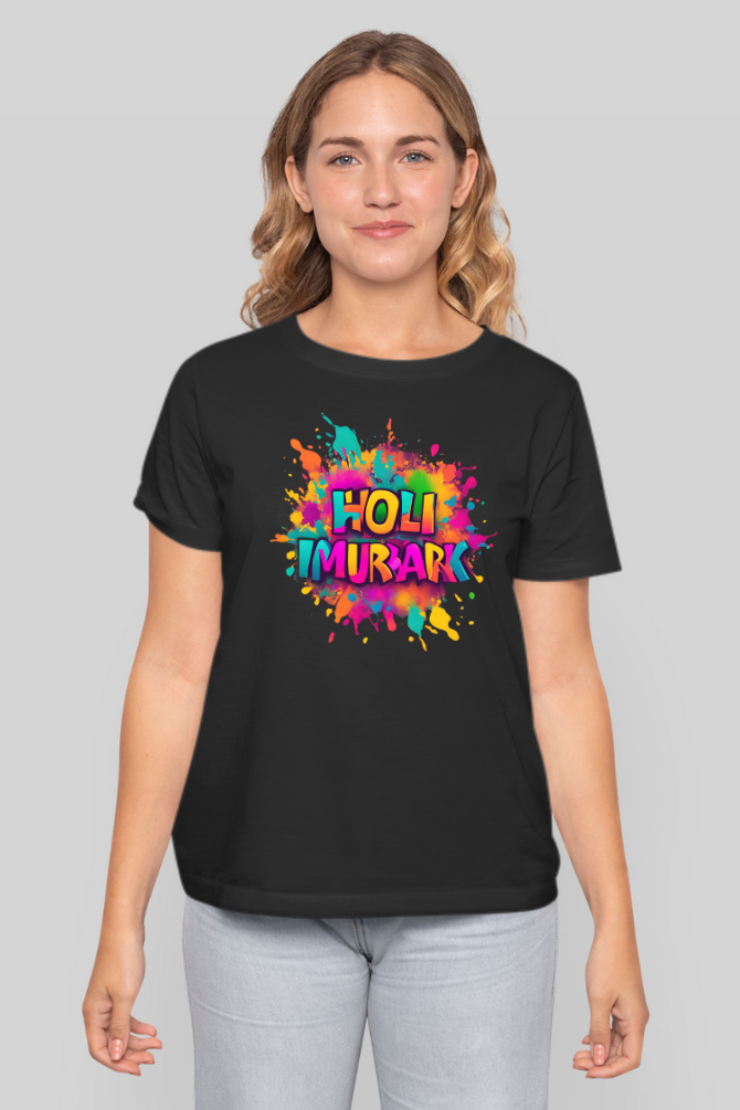 Colourful Holi Mubarak T-Shirt For Women - WowWaves - 3