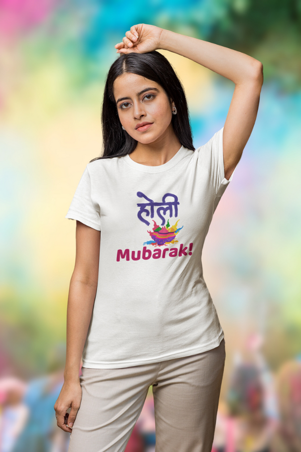 Holi Mubarak With Colors T-Shirt For Women - WowWaves