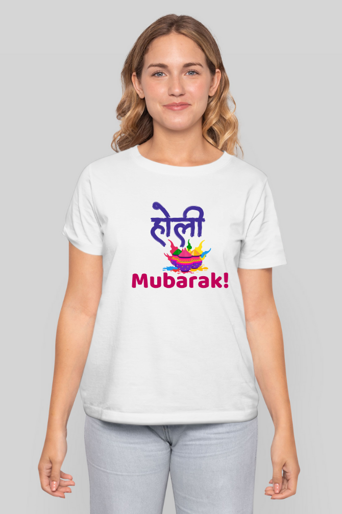 Holi Mubarak With Colors T-Shirt For Women - WowWaves - 2